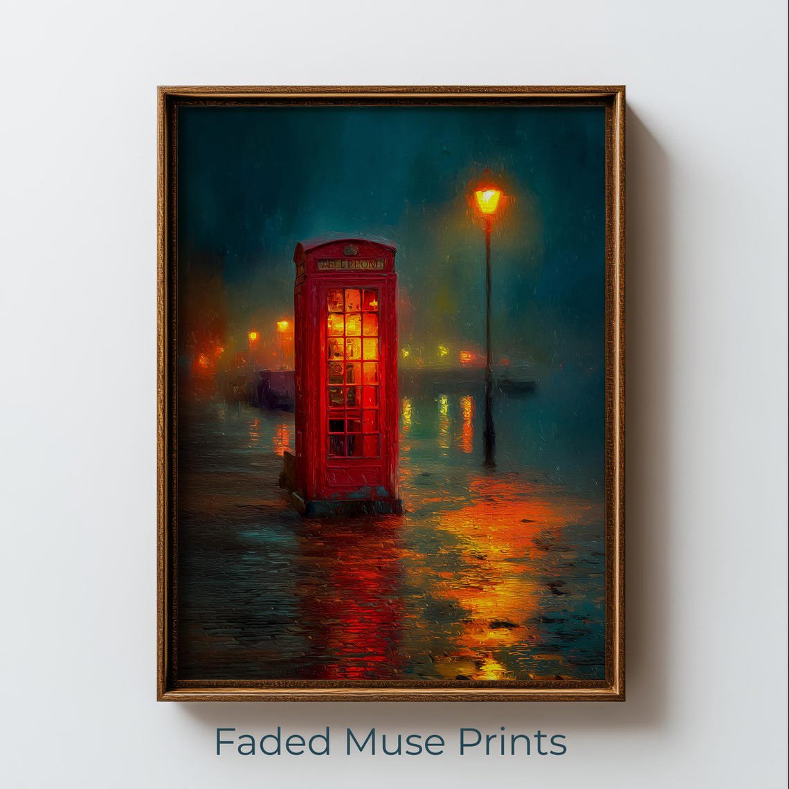 London Phone Booth Poster, Rainy Night And Moody Vintage Decor