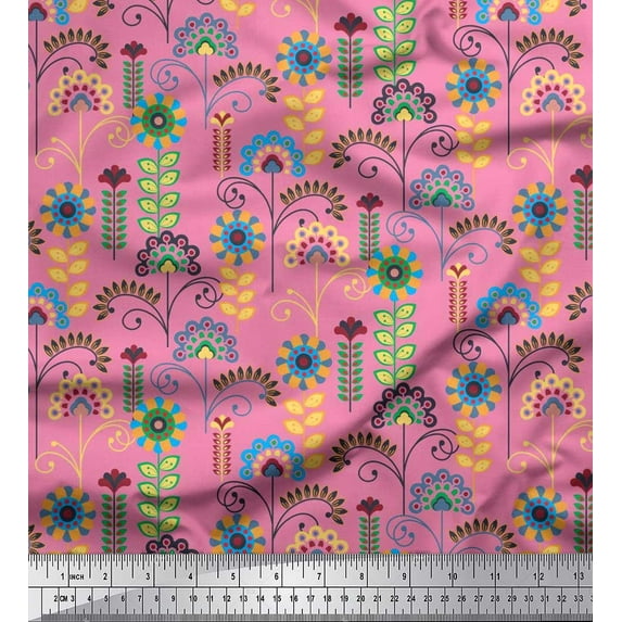 Soimoi Velvet Fabric Leaves & Floral Clip Art Decor Fabric Printed Yard 58 Inch Wide