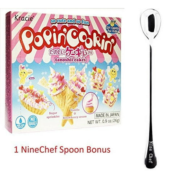 NineChef Bundle - Kracie Popin Cookin JapaneseDiy Candy for Kids Tanoshii Cakes Kit (Pack of 5) Total 5 kits 1 NineChef Brand Long Handle Spoon