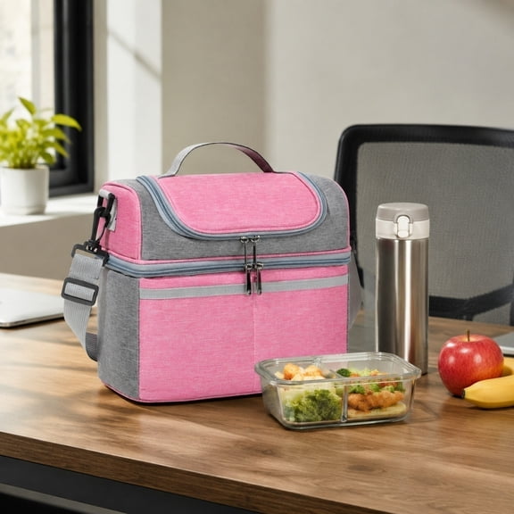Portable Lunch Cooler Bag Insulated Lunch Box Tote With Strap Handle Thermal Food Storage Organizer Office Travel Picnic Camping Outdoor Reusable Meal Carrier Storage Bag