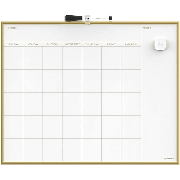 U Brands Magnetic Monthly Calendar Dry Erase Board, 20 x 16 Inches, Gold Aluminum Frame - 364U00-01