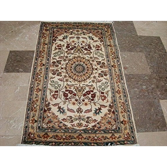 Ahmedani Linen Wow Ivory Flowers Sun Home Decor Any Room Area Rug Hand Knotted Wool Silk Carpet (5 x 3) Foot