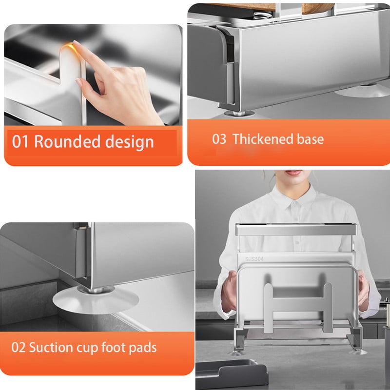 Kadahis Multifunctional Cutting Board, Knife Drying Rack Kitchen Countertop Pot Lids Organizer, Knife Block Holder with Drain Tray Utensil Holders Bakeware Cookware Chopping Board Storage Stand