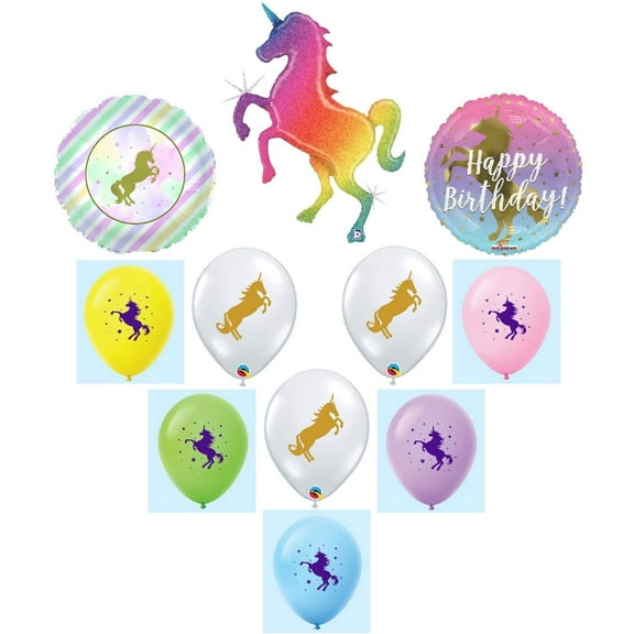 DalvayDelights Unicorn Colorful Rainbow Glitter Magical Birthday Party 11 Piece Decoration Mylar and Latex Balloons Set