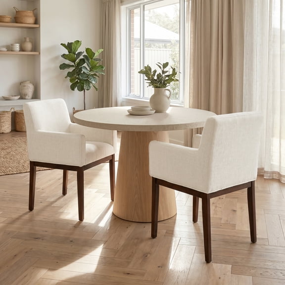 Gearwell Upholstered Dining Chairs, Set of 2 Natural and Beige Fabric Armchairs with Foam Padded Seats and Rubberwood Legs for Kitchen, Dining Room and Living Room