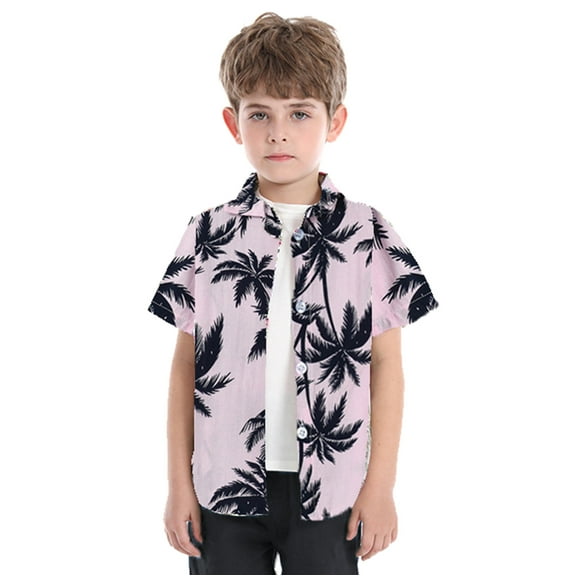 SOFTCCLO Boys Shirts Short Sleeve Lapel Collar Button Down Tops Hawaiian Floral Print Beach Vacation Gentleman Casual Kids Shirts Size 6-7Y