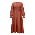 thumbnail image 6 of Fesfesfes Women Dress Fall Winter Long Sleeve Round-Neck Solid Long Dress Plus Size $10, 6 of 6