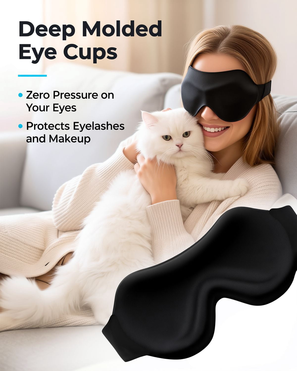 Weighted Sleep Mask, Soft Blackout Eye Cover for Sleeping, 3D Contoured Eye Cups, Zero Pressure Comfort, Full Coverage Strap for Long Flights, Hotel Sleep, Night Shift Recovery, for Women and Men