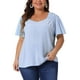 thumbnail image 1 of Blusa de verano de gasa con cuello en V y mangas acampanadas para mujer de tallas grandes Agnes Orinda 4X azul, 1 of 5