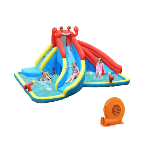 GVN Inflatable Water Slide Bounce House with Water Cannon with 750W Blower, Bounce House with Blower, Inflatable Jump Bouncy Castle for Kids,Ball Pool for Backyard Play & Party Fun