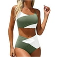 thumbnail image 2 of PNTUTB Women's Casual Color Block Halter Neck High Waisted Comfortable Two Piece Swimsuit Set, 2 of 6