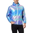 thumbnail image 4 of INSPIRE CHIC Men's Jacket Metallic Zip up Hooded Lightweight Holographic Shiny Jackets M Blue Purple, 4 of 7