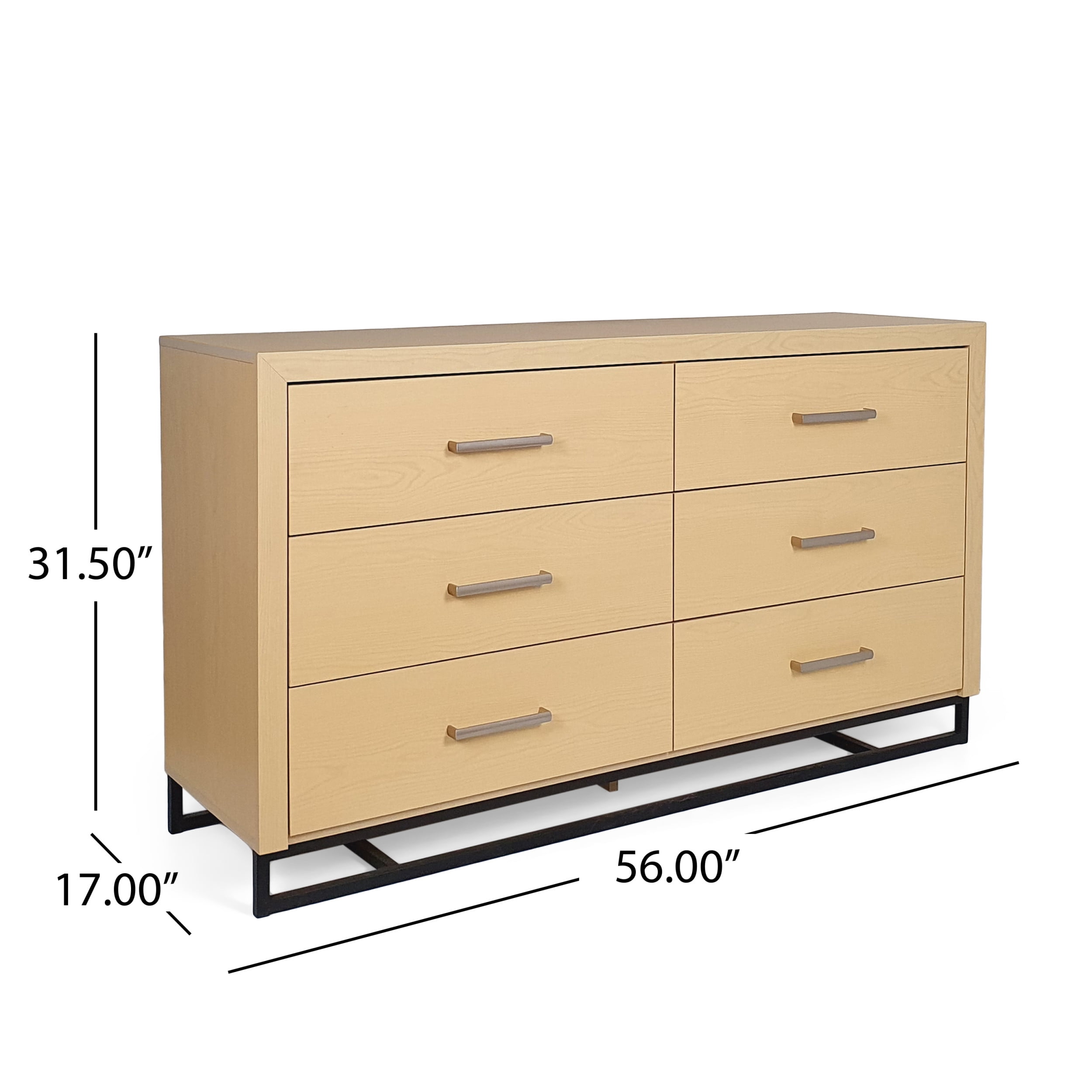 Noble House Cayuga Faux Wood 6 Drawer Double Dresser, Natural and Black