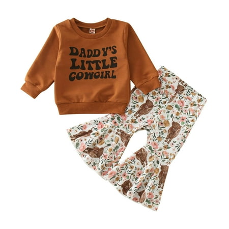 

ASEIDFNSA Baby And Mom Matching Outfits Baby Girl 3 Months Clothes Girls Long Sleeves Pieces Kids Sweatershirt Top Letters Prints Outfits Set Pants Two Flared Girls Outfits Set