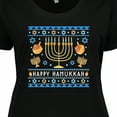 thumbnail image 4 of Inktastic Happy Hanukkah Sweater Style Design with Menorah and Dreidel Women's Plus Size T-Shirt, 4 of 5