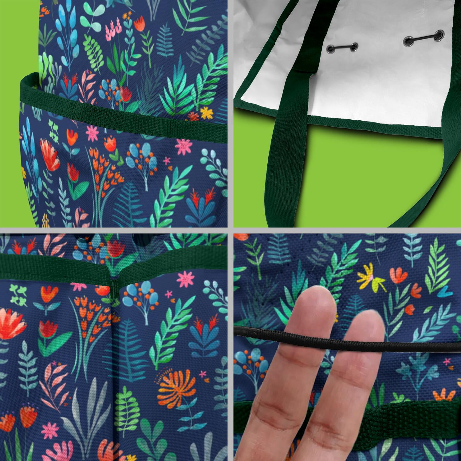 Bright Flowers Garden Tools Bag, Water-proof Oxford Garden Tote Home Organizer Gardening Tool Bag Kit Holder with 8 Pockets for Indoor and Outdoor Gardening(Tools Not Included)