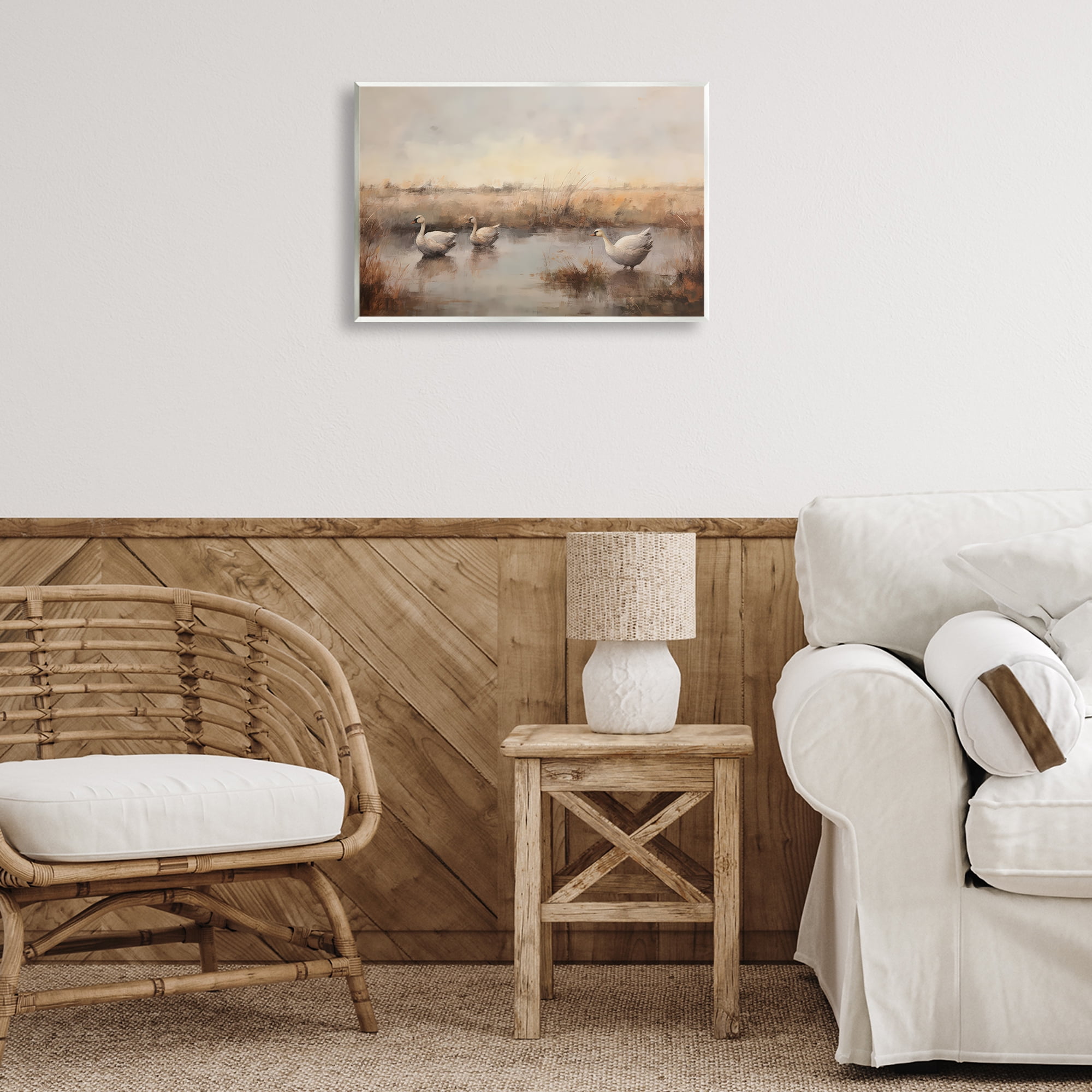 Stupell Industries Swan Family Rural Pond Landscape & Nature Painting Unframed Art Print Wall Art, 19 x 13