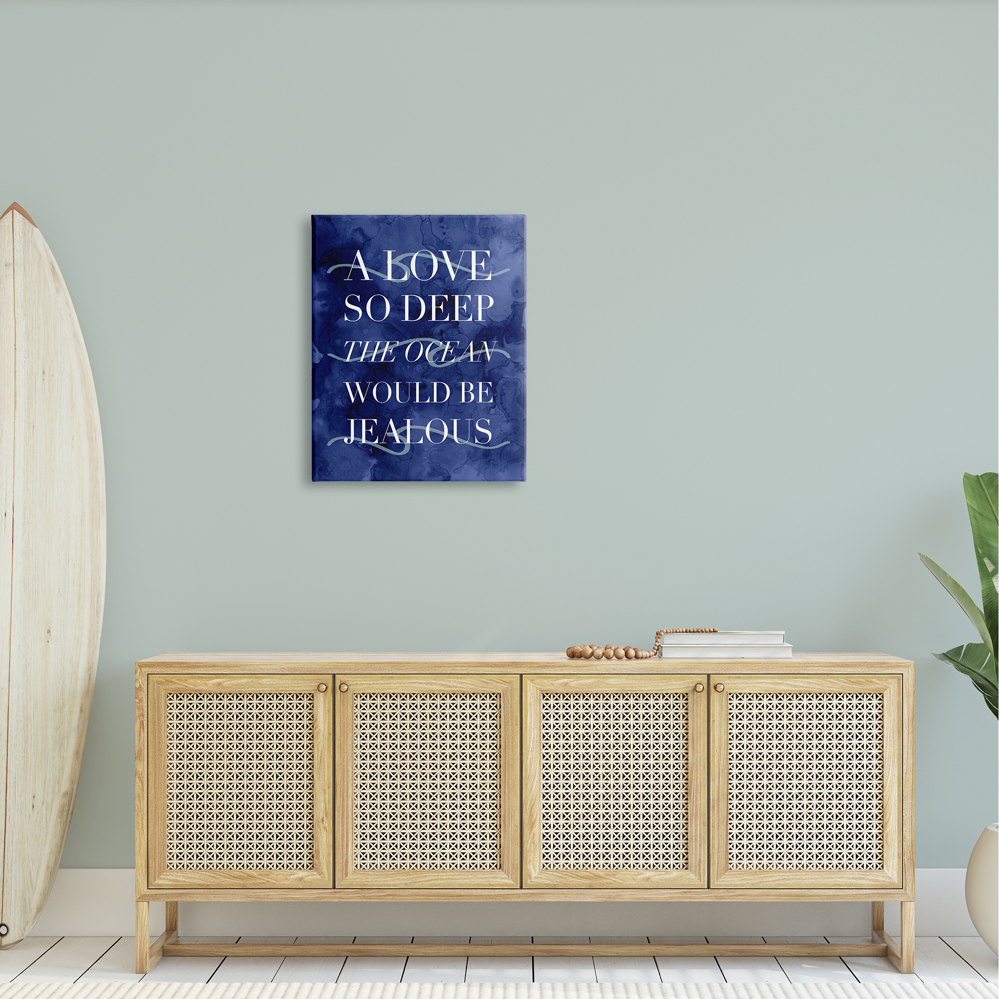 Stupell Industries Romanic Ocean Love Serif Text Watery Background Graphic Art Gallery Wrapped Canvas Print Wall Art, Design by Daphne Polselli
