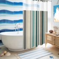thumbnail image 5 of No Hook Shower Curtain, Teal Blue Striped Shower Curtains for Bathroom with See Through Top Window, Farmhouse Stripes Modern Abstract Art Waterproof & Washable Bath Curtain Stand Up Stall 36"x72", 5 of 9