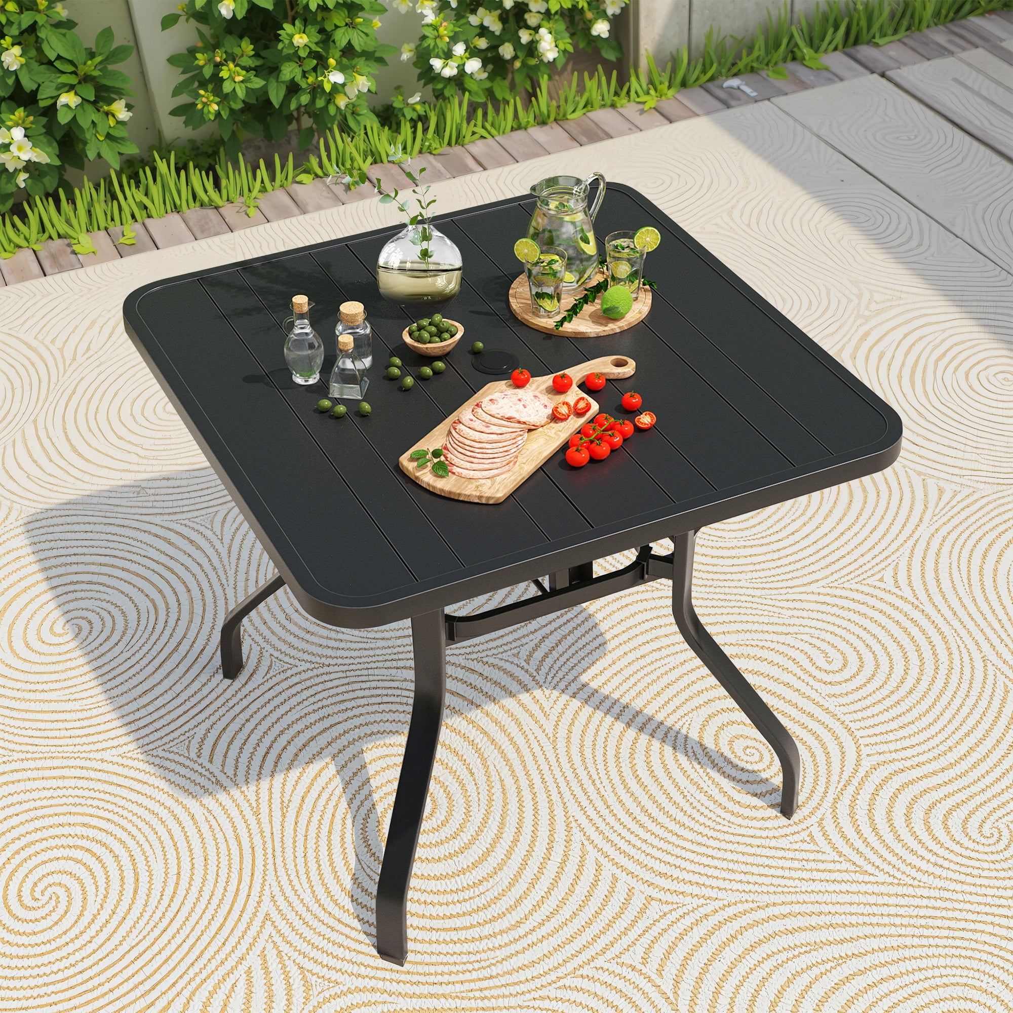 MAYEERTY 35*35"Outdoor Dining Table with 1.57" Umbrella Hole, Weather-Resistant Metal,for Patio,Backyard,Poolside