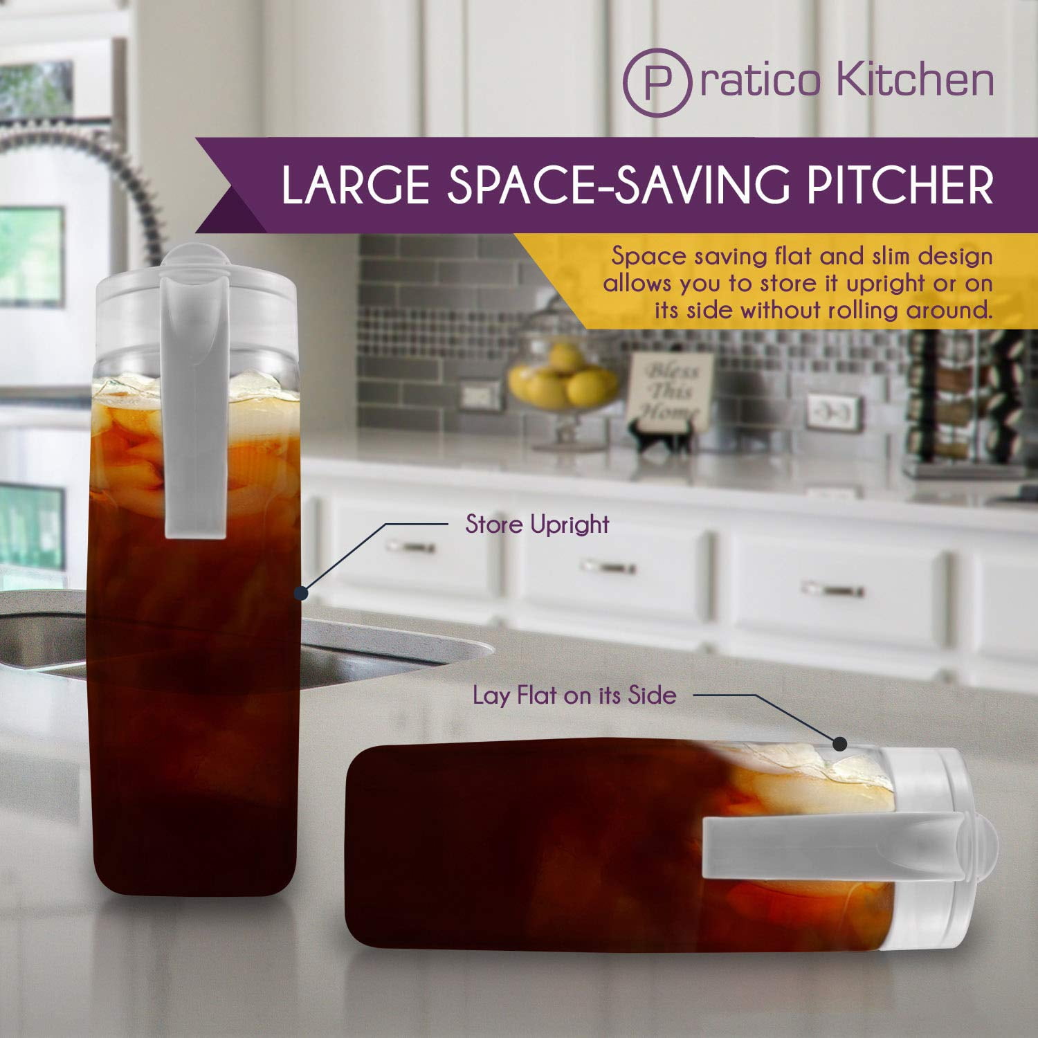 Pratico Kitchen LargePour Water, Juice, and Beverage Airtight Pitcher