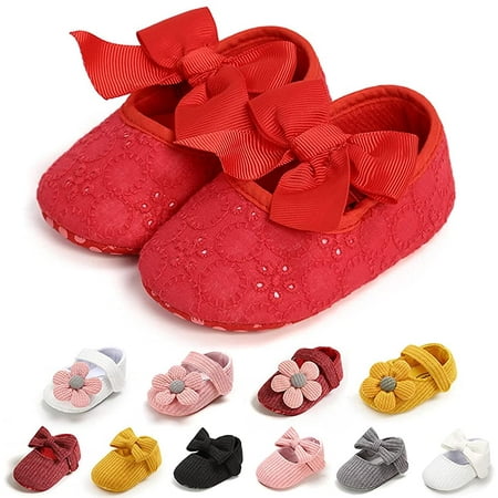 Infant Baby Girls Soft Sole Bowknot Princess Wedding Dress Mary Jane Flats Prewalker Newborn Light Baby Sneaker Shoes 0-18 Months