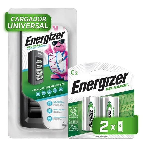 Cargador Universal Pilas Energizer + 2 Pilas Recargables C