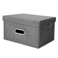 thumbnail image 2 of Collapsible Fabric Storage Bin With Handle Lid Foldable Box Linen Large Container Organizer For Home Clothes Storage, Coffee, 2 of 10