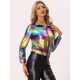 thumbnail image 3 of Chaquede chándal pamujer Chaquemetálide manlarbrillante holográficon cremalleen parte delanteMulticolor XS, 3 of 6