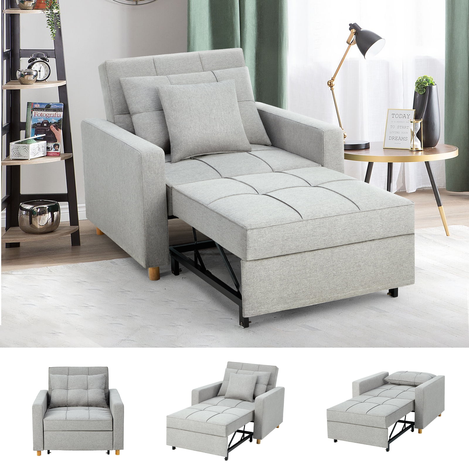 Yodolla 3 In 1 Futon Sofa Bed Chair, Single Convertible Chair Bed