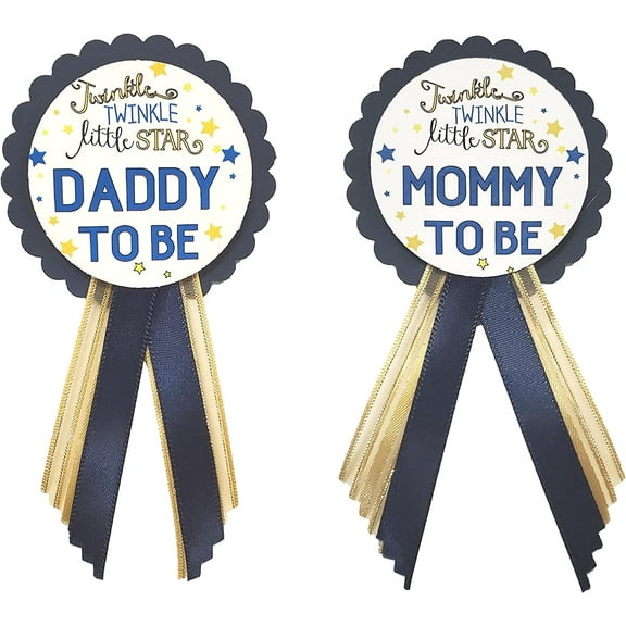 Mom To Be Sash & Daddy To Be pin Twinkle Little Star Navy Blue& Gold Baby Shower Set Gift Sprinkle