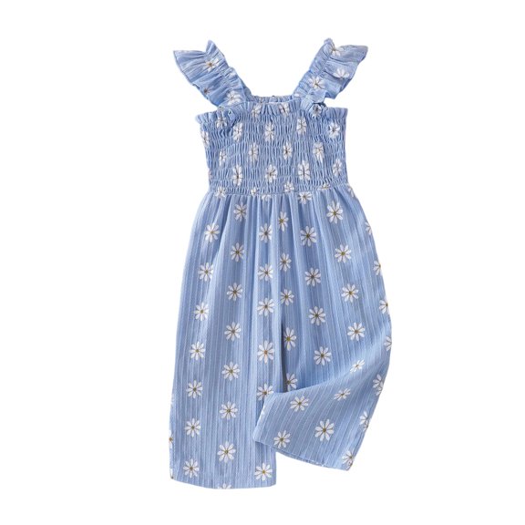 WAYUTE Girls Jumpsuit Ruffle Floral Printed Sleeveless Cute Toddler Baby Jumpsuits Loose Breathable Playsuit Casual Summer