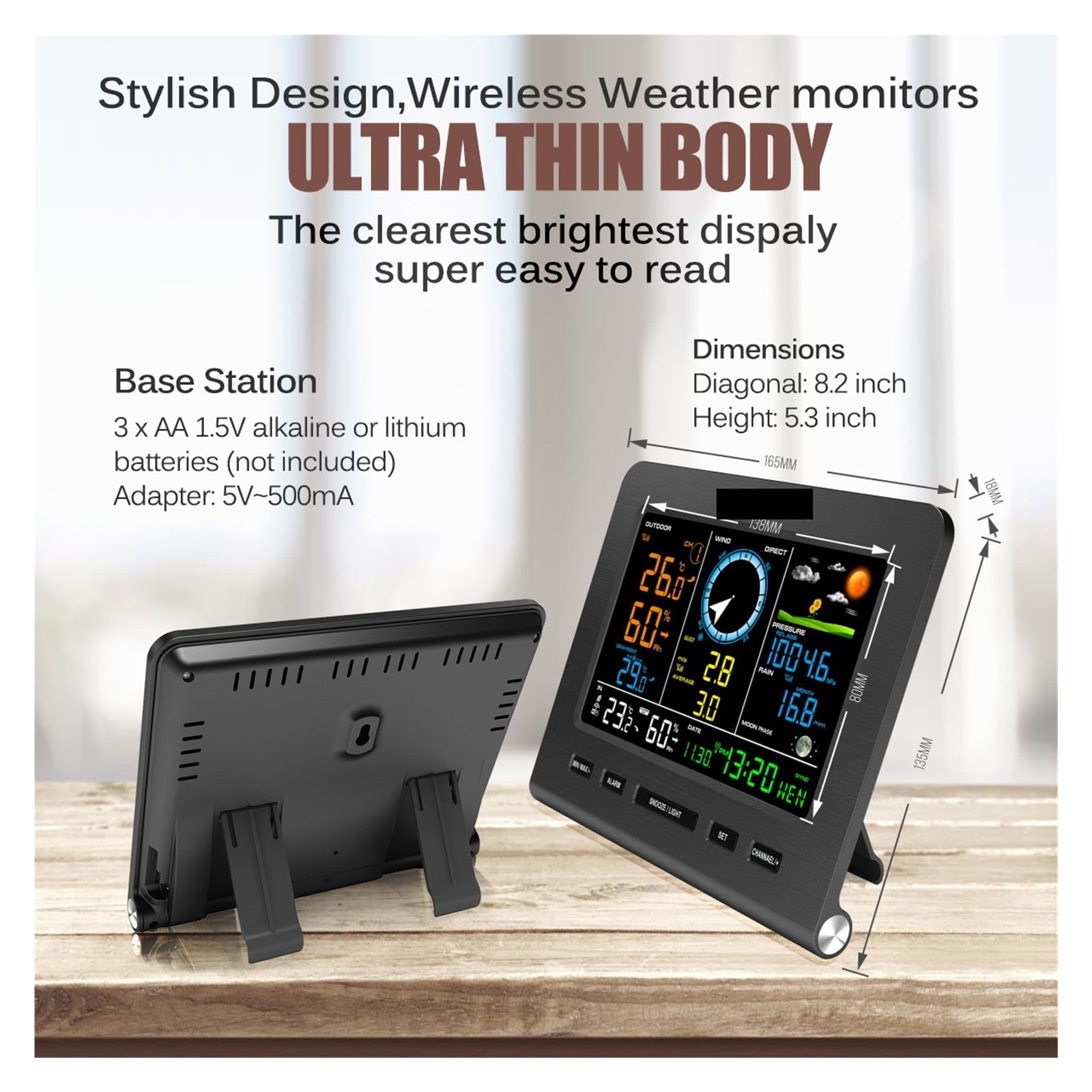 0366 Weather Station Outdoor Sensor Rain Gauge Weather Forecast Temperature Humidity Air Pressure Wind Gauge Moon Phrase ,Easy to Install
