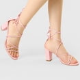 thumbnail image 2 of BLISSFUL STEP Women's Open Toe Strappy Lace Up Block Heel Sandals, 2 of 7