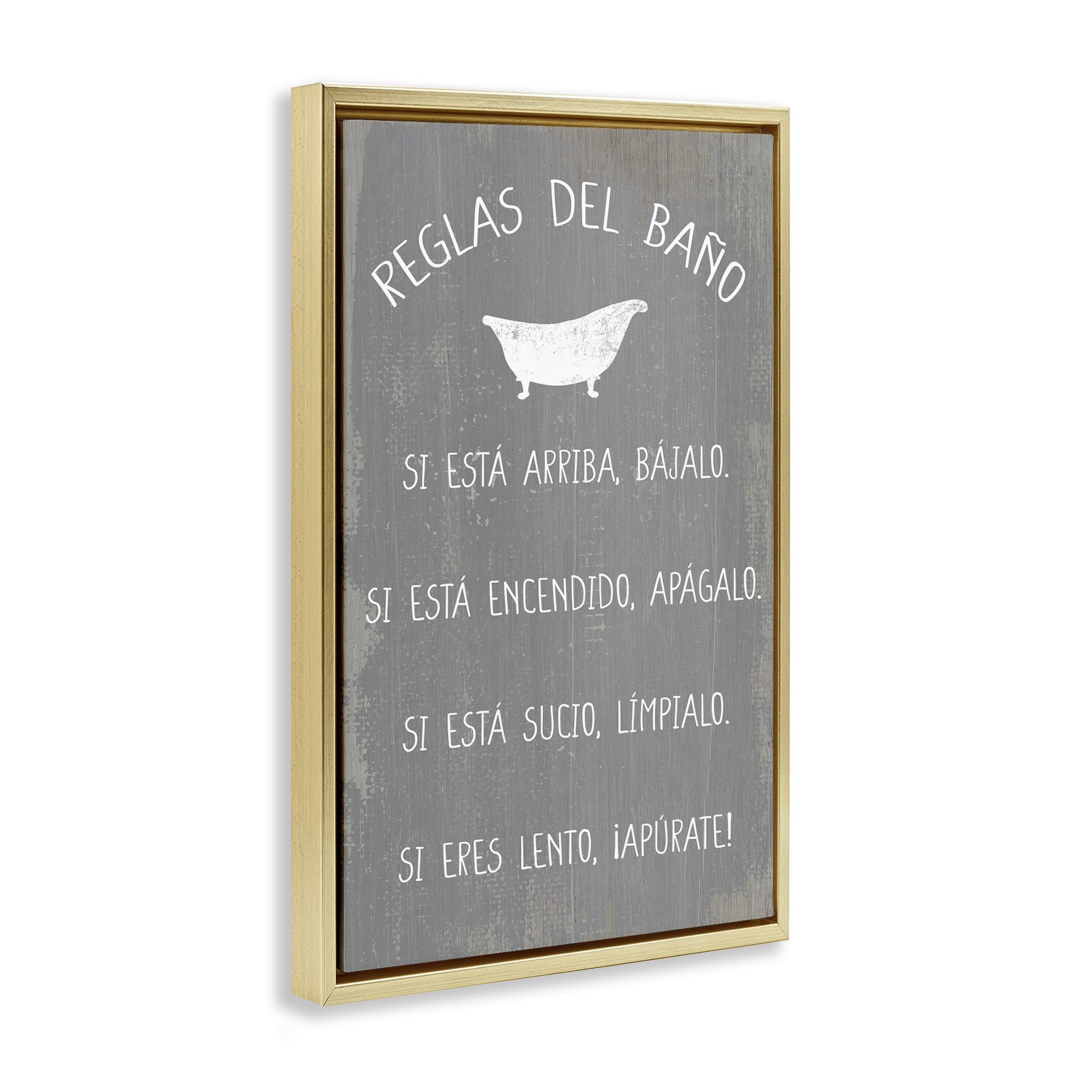 Stupell Industries Reglas Del Baño con Bañera Bath & Laundry Painting Gold Floater Framed Art Print Wall Art, 17 x 25