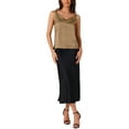thumbnail image 2 of INSPIRE CHIC Women's Satin V Neck Spaghetti Strap Summer Fall Tank Tops XS Khaki, 2 of 5