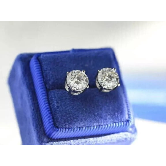 4Ct Round Cut Lab Created Diamond Solitaire Stud Earrings 14K White Gold Plated