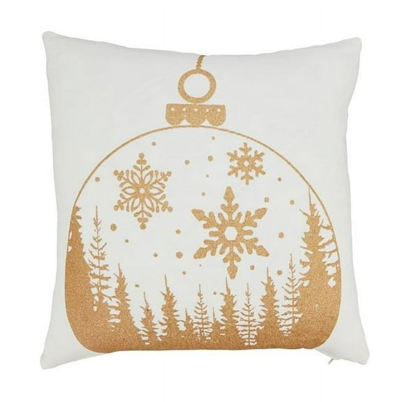 18 in. Holiday Sparkle Ornament Square Down Filled Throw Pillow, Gold