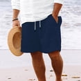 thumbnail image 2 of Men's 5" Linen Muslin Shorts, Beach Pants with Pockets, Fashionable Casual Pants Made of Stretch Fabric with Straight Leg and Drawstring (Navy, XXL), 2 of 7