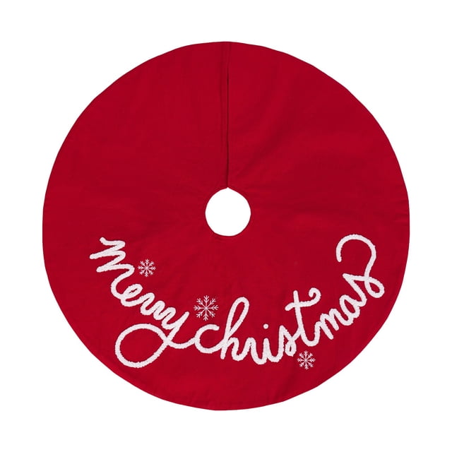 B Red Christmas Tree Skirt, Polyester Fiber 62Cm/92Cm Round Base Cover, Festive Holiday Decor For Home Party