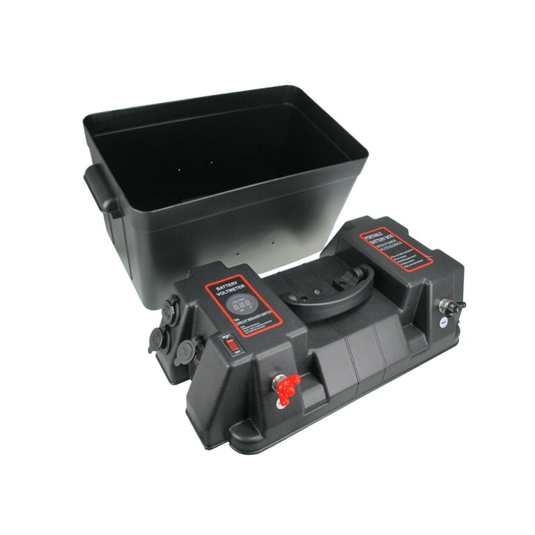 Pactrade Marine Boat Battery Box Dual USB Charger 2 Power Socket Voltmeter Gauge, Black