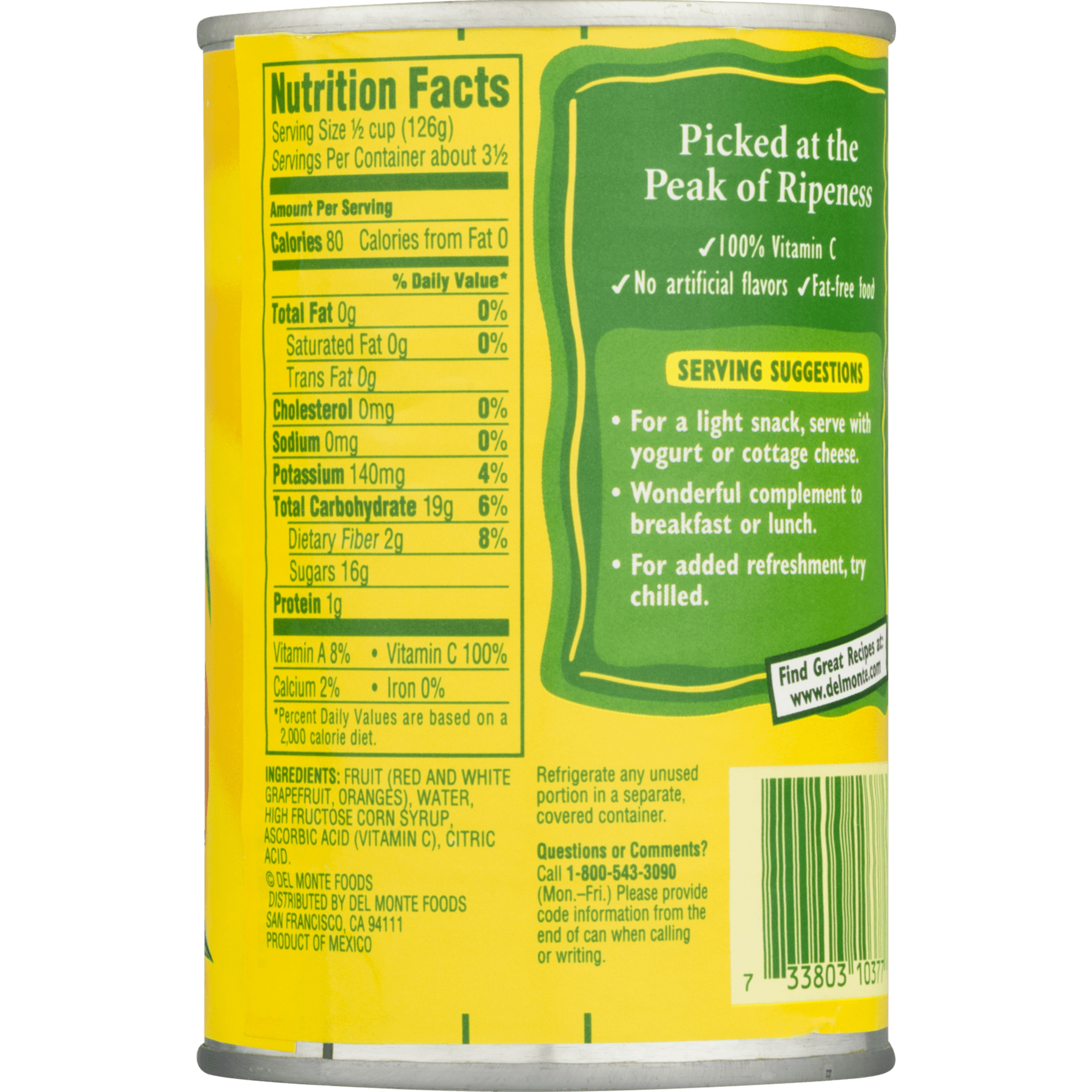 Del Monte Grapefruit Citrus Salad Light Syrup Canned Fruit 15 oz Can (Pack of 6)