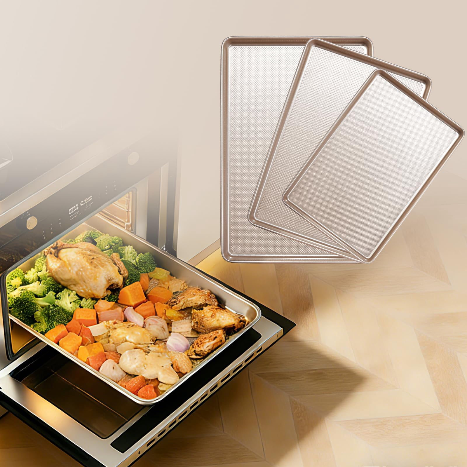 Baking Sheet Set of 3 Nonstick Carbon Steel Cookie Sheets for Oven