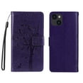 thumbnail image 5 of Wallet Case for iPhone 14 Plus 6.7" 2022, Allytech Embossed Tree&Cat PU Leather and TPU Bumper Anti-Shock Drop Proof Hand Strap Case for iPhone 14 Plus 5G, Purple, 5 of 5