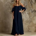 thumbnail image 4 of Guieoi Shift Dresses for Women 2026 Fall Off-Shoulder 3/4 Sleeve Maxi Dress with Pockets and Full Dress Blue XL, 4 of 5