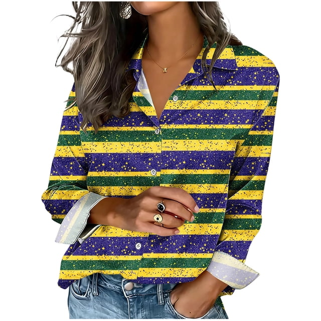 Blouses à Manches Longues pour Femmes Veste en Denim Décontractée Imprimée Polyester Coupe Régulière