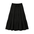 thumbnail image 5 of Womens Summer Flowy Boho Maxi Skirt Elastic High Waist A Line Pleated Tiered Trendy Beach Long Skirts with Pockets Black L(L), 5 of 5