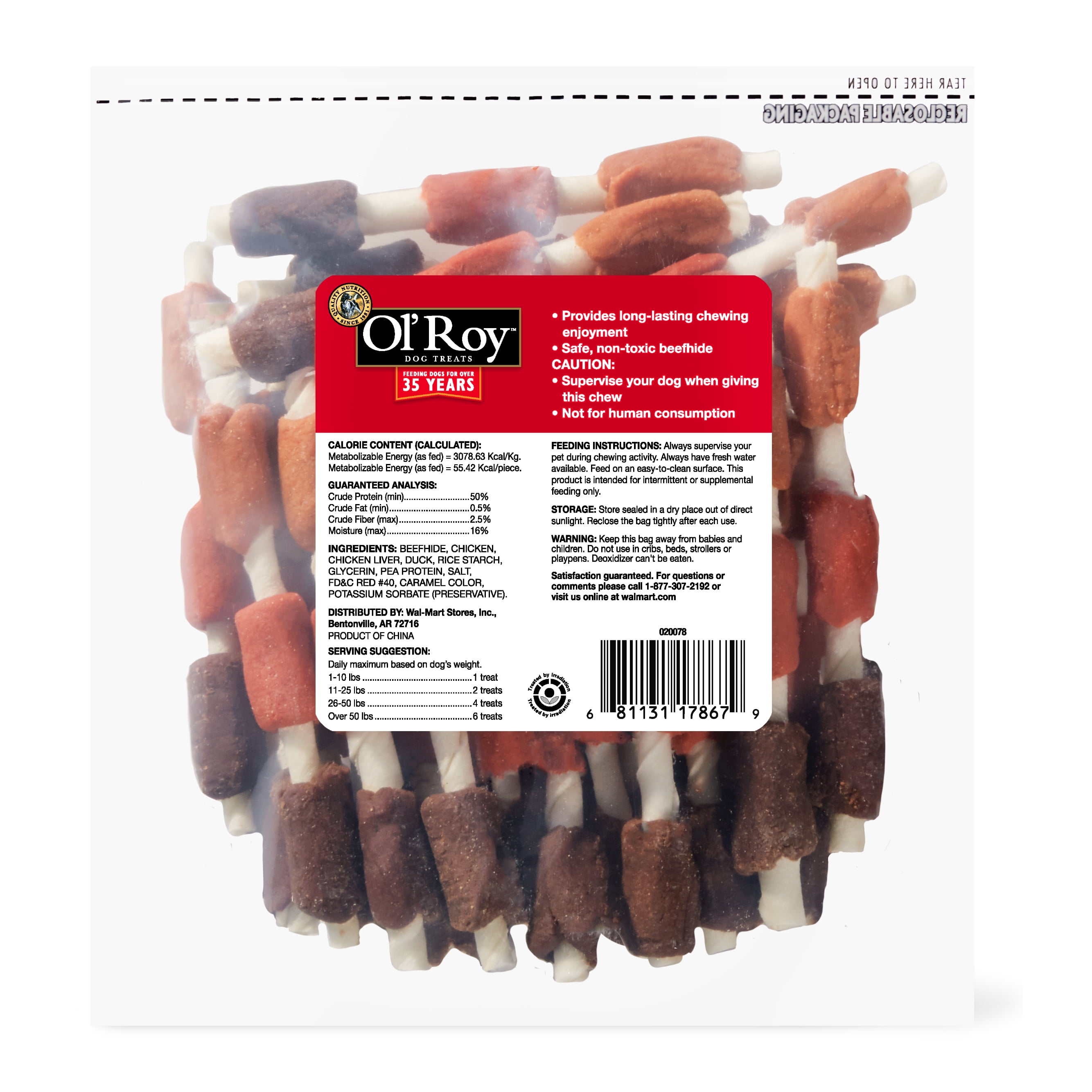 Ol' Roy Rawhide Tri-Flavored Kabob Dog Chews, 5", 24 oz