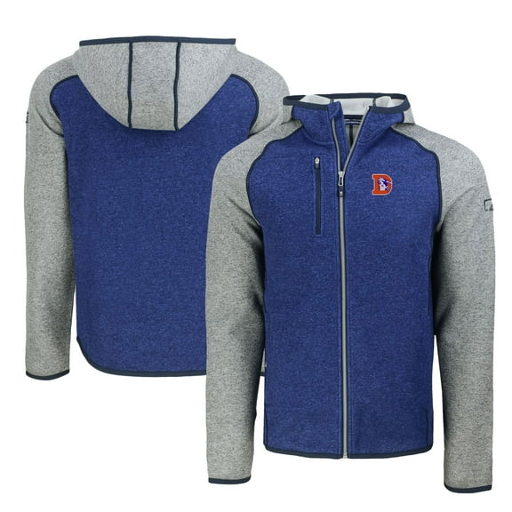 Men's Cutter & Buck  Royal/Heather Gray Denver Broncos Throwback Mainsail Sweater-Knit Full-Zip Hoodie