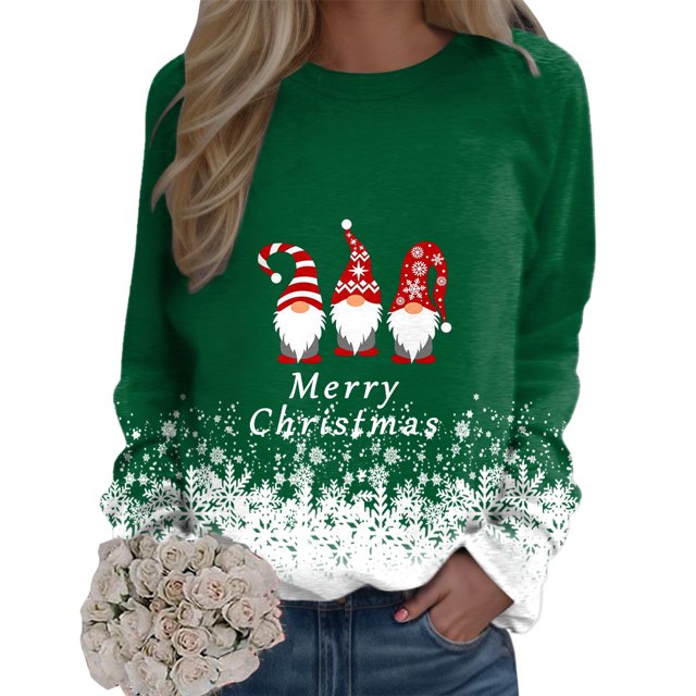 toraway Chandails en Molleton pour Femmes avec Capuche Imprimé Joyeux Noël Col Rond Pull Décontracté Manches Longues TG